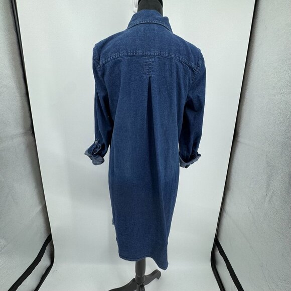 J Jill Denim Shirt Dress M Full Button Womens Collared Chest Pockets Roll Tab - Picture 5 of 6